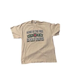 Alstyle Home of the Free Because of the Brave Graphic T-Shirt Tan Womens Large